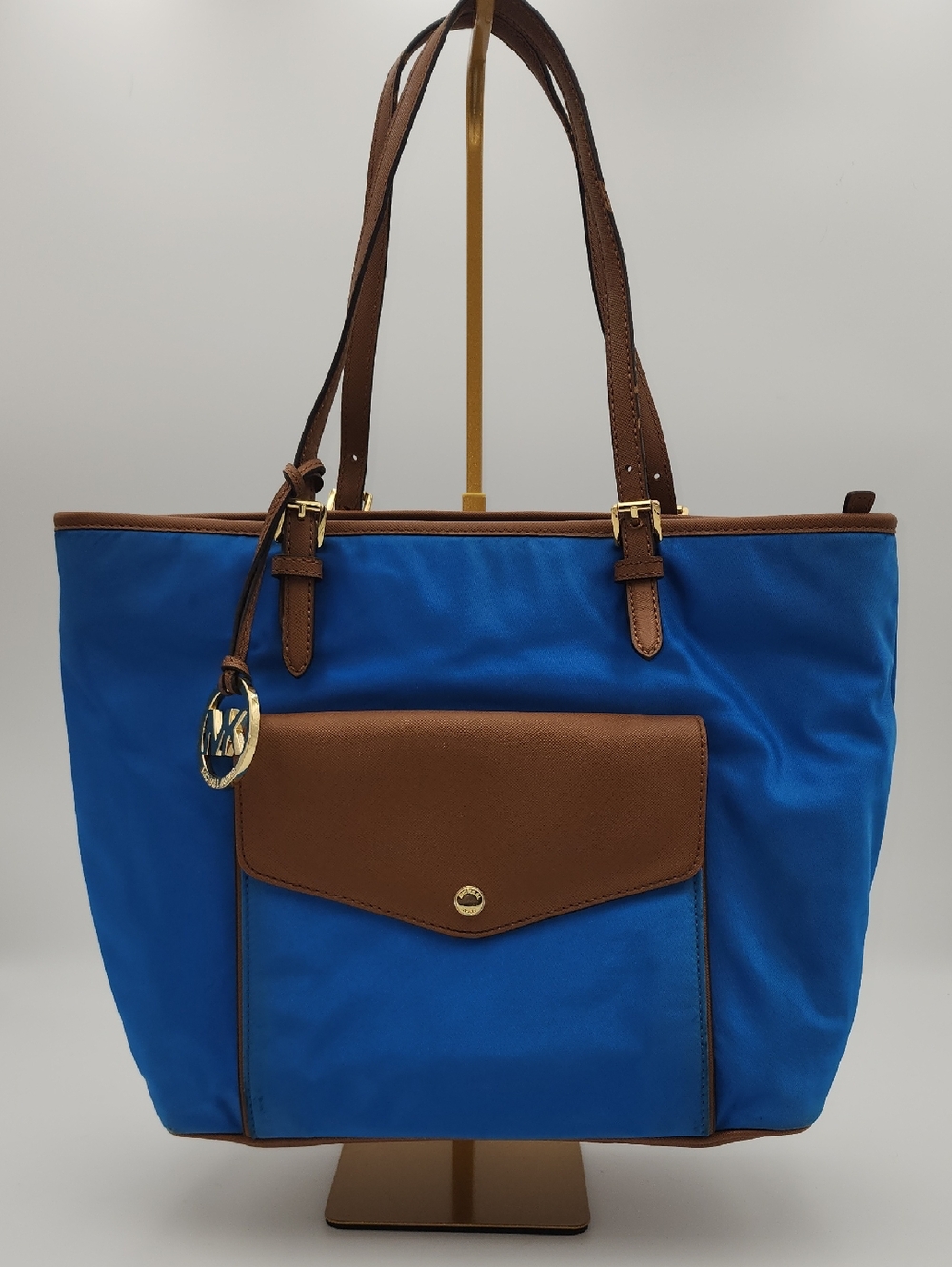Michael Kors Royal‎ Blue Nylon Tote with Brown Leather Trim
